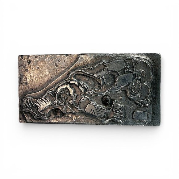 Antique Etched Steel Printing Block Featuring Intricate Artistic Relief Design - Picture 3 of 9